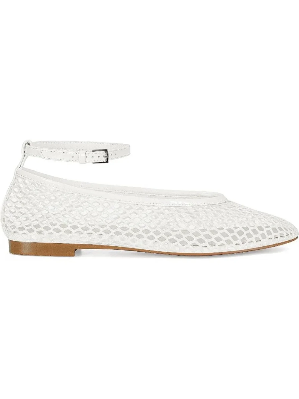 Women's White Mesh Ballet Flats Round Toe Buckle Strap Comfy Casual Shoes